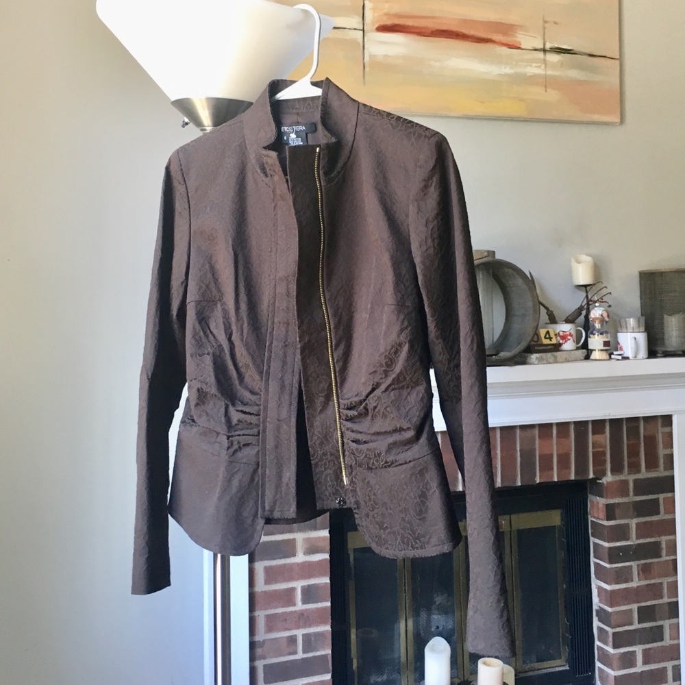 Etcetera fitted tailored brocade zipper jacket